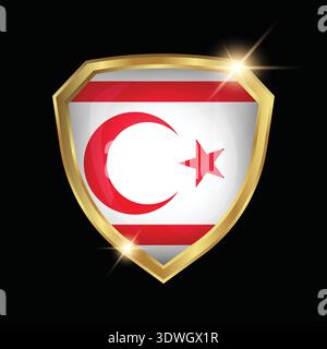 Northern Cyprus Flag Golden Shield Logo Stock Vector