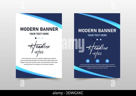 Modern Blue Curved Banner Template, can be used for business designs, presentation designs or any suitable designs. Stock Vector