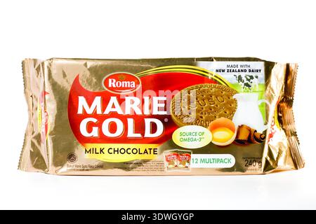 close up a pack of Roma Marie Gold milk chocholate biscuits isolated on white background Stock Photo