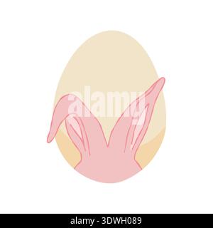 Cute pink Easter bunny rabbit ears hiding behind a large egg Stock Vector