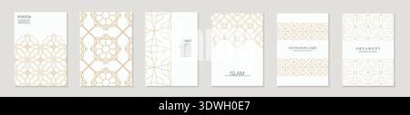 Collection of ornamental classic luxury posters, templates, placards, brochures, banners, backgrounds. Invitation ornate elegant gold cards. Tradition Stock Vector