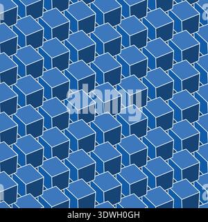 Art seamless geometric 3d cubes structure pattern. Futuristic digital technology repeatable vector background. Blue optical illusion concept. Block Stock Vector