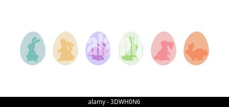 Row of pastel colored Easter eggs with cute bunny rabbit silhouettes Stock Vector