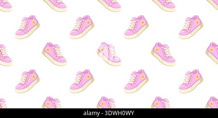 Seamless pattern with pink sneakers on white background. Vector cozy seasonal background. Stock Vector