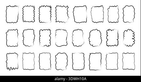 Set of monochrome black wavy frames. Mixed rectangle labels and soft borders for text highlights, title blocks and minimal layouts. Irregular outline silhouettes vector illustration. Stock Vector