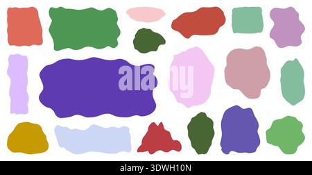 Wavy organic blob shapes set. Large center splash, floating islands and rounded patches for collage making, sticker creation and creative background design. Abstract graphic vector illustration. Stock Vector