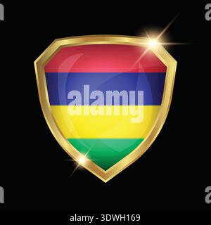 Mauritius Flag Golden Shield Logo Stock Vector