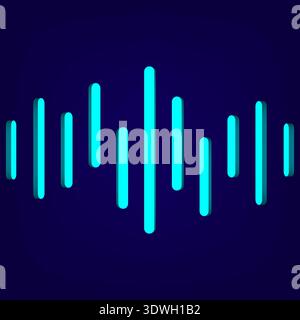 vibrant cyan 3D audio waveform on a dark navy background to visualize rhythmic beats and sound frequencies for professional studio branding or digital Stock Vector