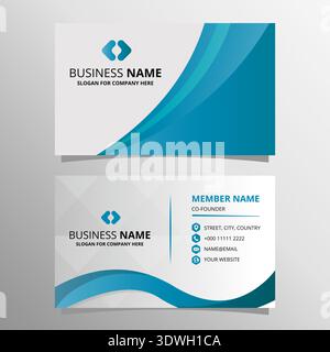 Modern Light Blue Business Card With Curves, can be used for business designs, presentation designs or any suitable designs. Stock Vector