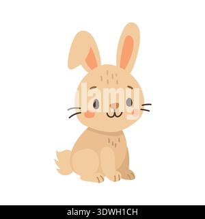Cute pastel bunny cartoon illustration with smiling face, perfect for nursery decor, Easter greeting cards, baby branding and printable sticker design Stock Vector