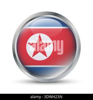 North Korea Flag 3D Badge Illustration Stock Vector
