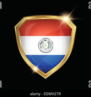 Paraguay Flag Golden Shield Logo Stock Vector