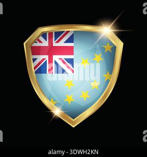 Tuvalu Flag Golden Shield Logo Stock Vector