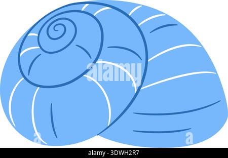 Round blue snail shell with spiral lines. Hand drawn trendy flat style isolated marine icon for nautical decor, beach themes, summer designs. Vector illustration Stock Vector