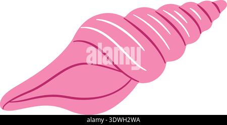 Pink cone seashell, flat style isolated. Marine vector clipart perfect for beach, summer, nautical design, summer branding, beach flyers, ocean themed designs, coastal decor. Vector illustration. Vector illustration Stock Vector