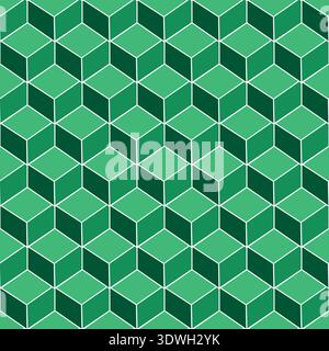 Seamless geometric 3d cubes abstract structure pattern. Green decorative repeatable vector background. Contemporary design. Bright color tile endless Stock Vector