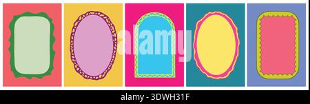Colorful Fun Scallop Frame Set with Bold Retro Shapes Stock Vector