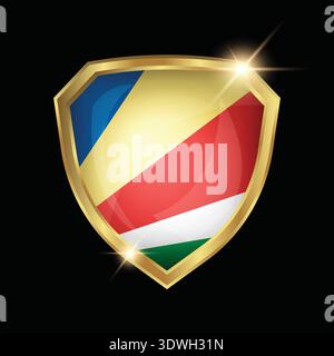 Seychelles Flag Golden Shield Logo Stock Vector
