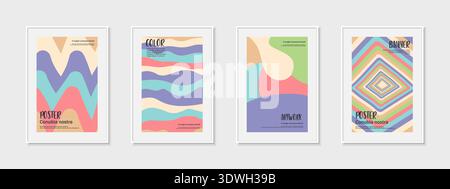 Collection of creative drawing art covers, templates, backgrounds, placards, brochures, banners, flyers. Modern artwork posters with color shapes and Stock Vector