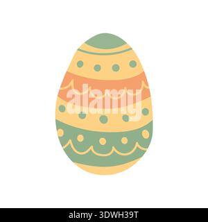 Green and yellow patterned egg ornament illustration, stylish seasonal element for festive banners, DIY crafts, holiday branding and social media Stock Vector