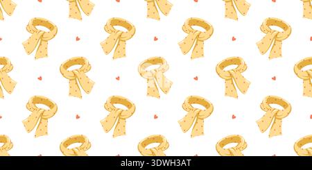 Seamless pattern with yellow scarf with small hearts on white background. Vector cozy seasonal print. Stock Vector