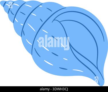 Blue cone seashell, flat style isolated. Marine vector clipart perfect for beach, summer, nautical design, summer branding, beach flyers, ocean themed designs, coastal decor. Vector illustration. Stock Vector
