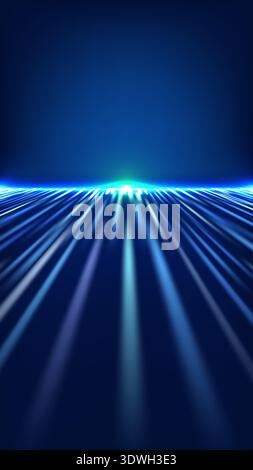 Blue technology background abstract light trails and glowing horizon high speed data transfer and digital fiber optic communication  futuristic networ Stock Vector