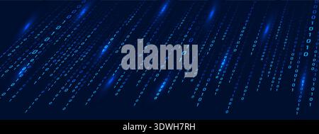 Blue and abstract background with binary code Rain. Computer technology. Matrix information with cyber security in futuristic style and science Stock Vector