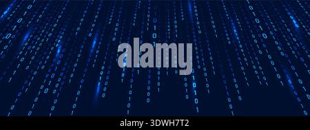 Binary Rain and code on blue abstract background. Computer technology. Matrix information and cyber security in futuristic or science fiction theme Stock Vector