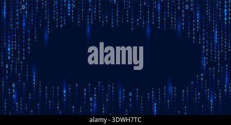 Abstract binary code Rain in blue. Computer technology matrix and background. Cyber security information and futuristic depth for science fiction or Stock Vector