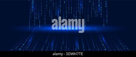 Futuristic binary code Rain in blue. Abstract matrix and computer background. Technology and security information with cyber depth and science fiction Stock Vector