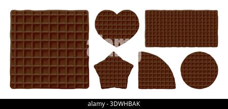 Heart-shaped cracker for waffle pancakes, chocolate square waffle. Brunch pattern with stroopwafels and a round cream bisquit, circle vector icon Stock Vector