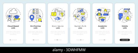 Six main types of lms onboarding mobile app screen Stock Vector