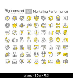 Marketing performance line color icons set Stock Vector