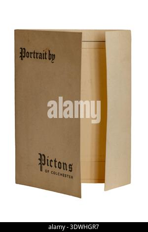 Vintage portrait photograph folder by Pictons of Colchester isolated on light background Stock Photo
