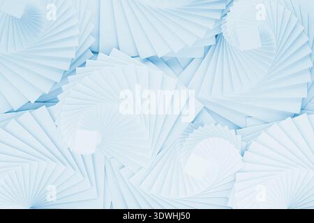 Blue vortexes pattern, abstract geometric background. Monochrome fan mosaics cover frame in hypnotic symmetry, soft curves, geometric repetition. Conv Stock Photo