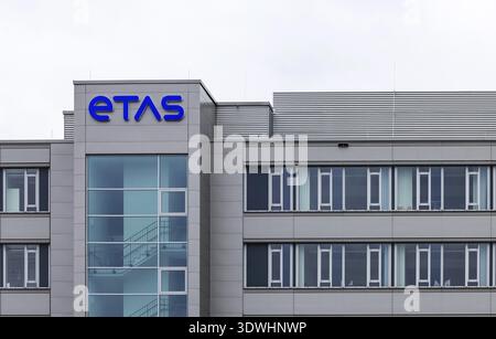 ETAS company building in Feuerbach. Facade with company logo. ETAS GmbH (Empowering Tomorrow's Automotive Software) develops software for the automot Stock Photo