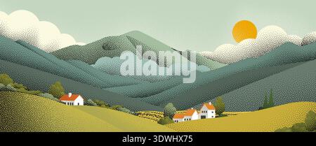Fields Rolling Hills Farm Landscape Background Stock Vector
