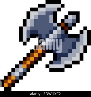 Pixel Art Battle Axe Video Game Weapon Icon Stock Vector