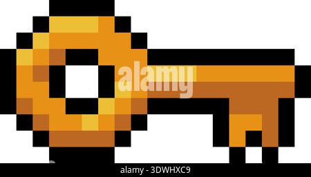 Pixel Art Game Gold Key Video Game Item Icon Stock Vector