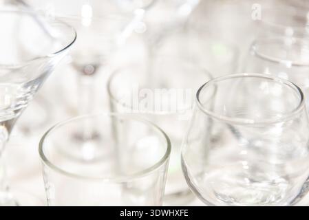 Set of variety empty crystal glasses, close up Stock Photo
