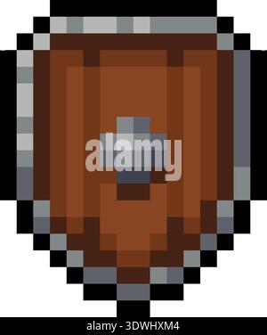 Pixel Art Wooden Shield Game Armor Item Icon Stock Vector