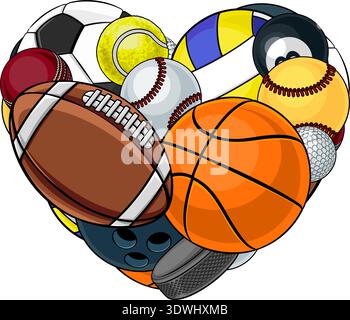 Sports Lover Fan Cartoon Heart Balls Design Stock Vector