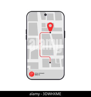 Mobile GPS Navigation App with Route Tracking on Smartphone Stock Vector