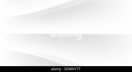 White abstract background, blue grey cut wave. Sun shadow subtle line pattern, gray dot bg. Corporate soft texture, curved 3d ripple in sunlight Stock Vector