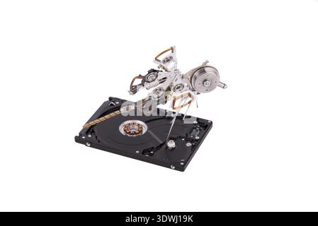 Set of metal dragonfly made by hand from parts of old hard drive, steampunk. Ukraine Stock Photo