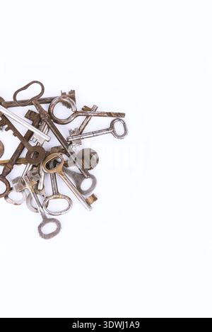 Collection of ancient keys isolated on white background. Set Stock Photo