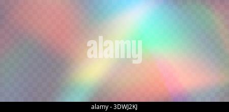 Blurred rainbow refraction overlay effect. Light lens prism effect on transparent background. Holographic reflection, crystal flare leak shadow Stock Vector