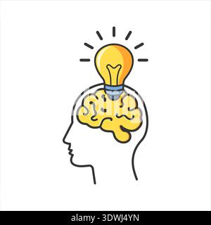 Knowledge or education icon in flat style. School study vector illustration on isolated background. Brain and idea sign business concept. Stock Vector