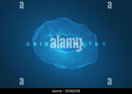 Deformed 3D wireframe torus with geometric mesh Stock Vector